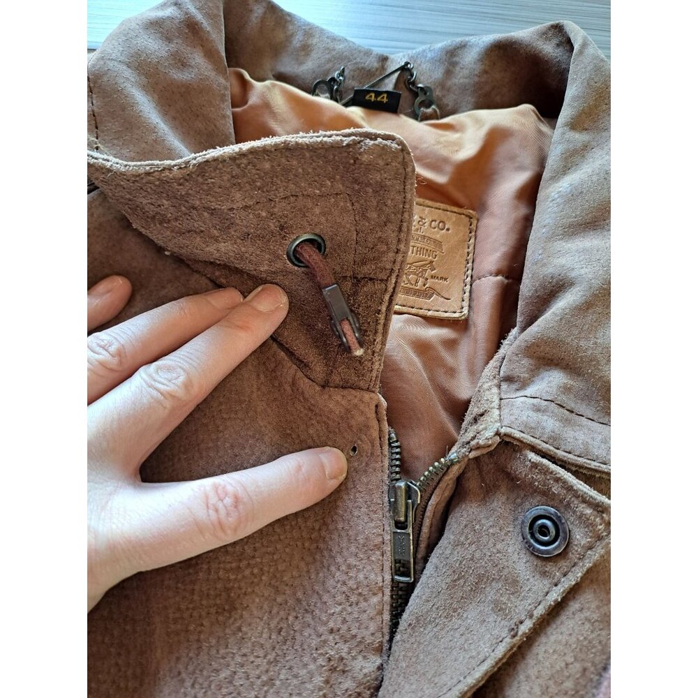 Vintage Levis Mens Bomber Brown Suede Jacket Size 44 L Button Cuffs Zip Front - Picture 6 of 12